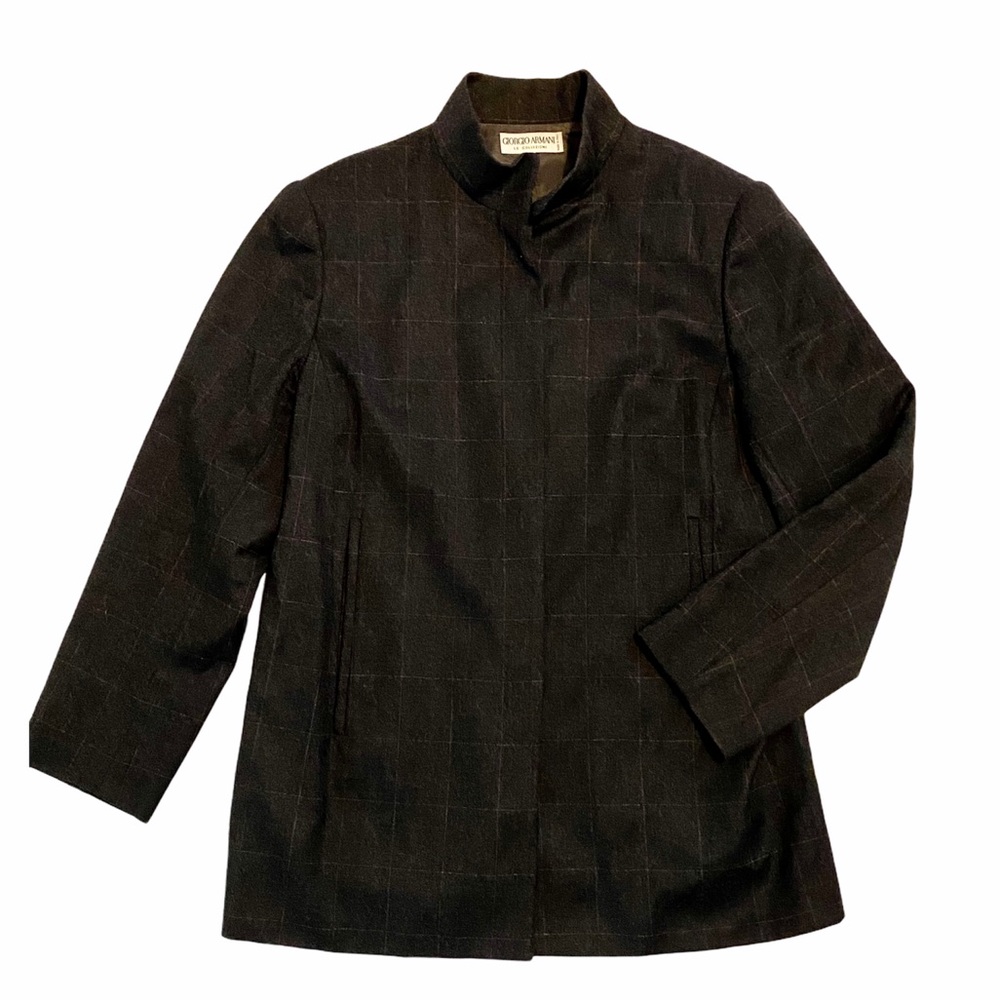 14 Giorgio Armani wool blazer gray windowpane